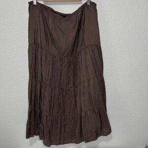 Boden Chocolate Brown Silk Maxi Tiered Skirt 20R